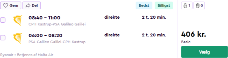 Billige flybilletter til Pisa