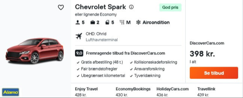 Lej bil i 3 dage fra 199 DKK per person
