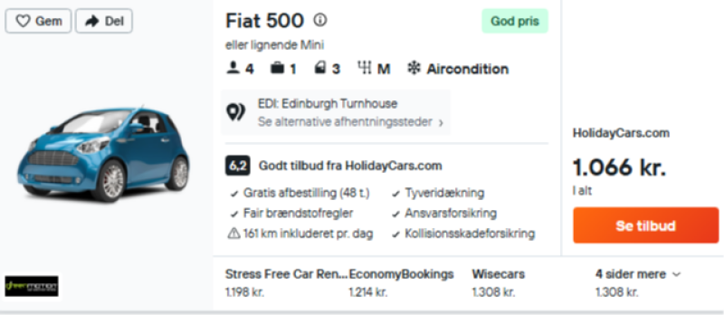 Lej bil i 4 dage for 533 DKK p.p.
