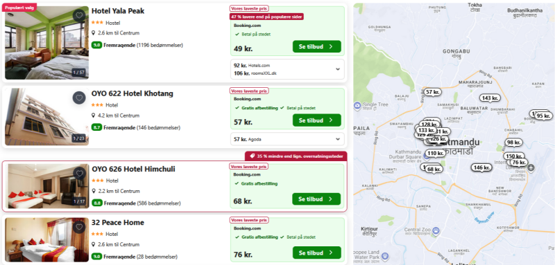 Find billig og god overnatning i Kathmandu og resten af Nepal
