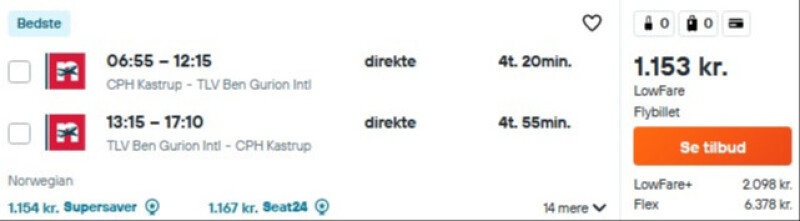 Flyv direkte til Tel Aviv med Norwegian