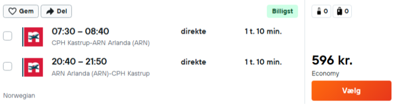 Flyv til Stockholm fra 596 DKK