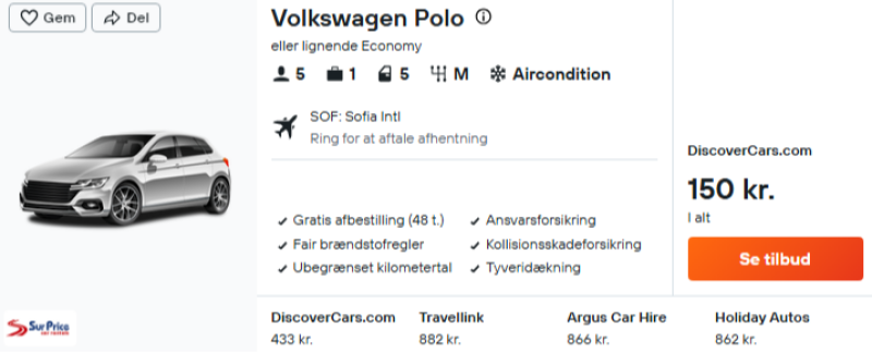 Lej bil i Sofia i 3 dage for 75 DKK p.p.