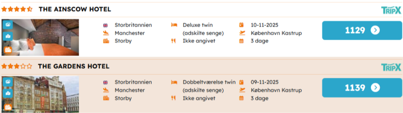 Book din miniferie til Manchester
