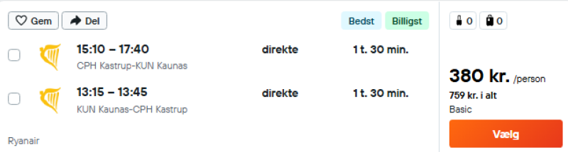 Flyv til Litauen for 311 DKK