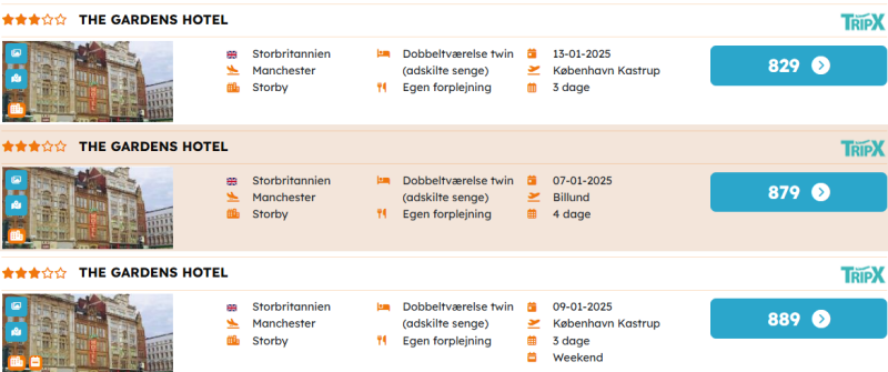 Book din miniferie til Manchester