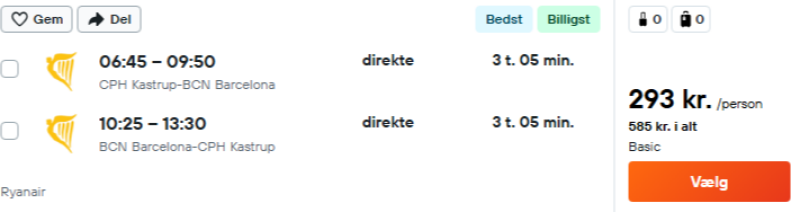 Flyv til Barcelona fra 293 DKK