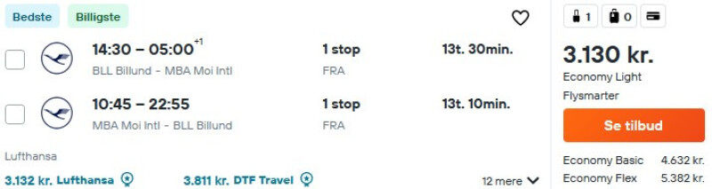 Flyv billigt til Mombasa