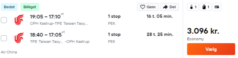 Billige flybilletter til Taipei