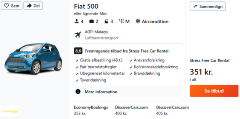 Lej bil i 6 dage for bare 176 DKK per person