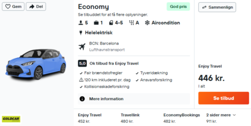 Lej bil for 223 DKK p.p. for 7 dage