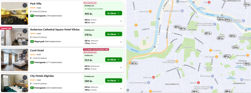 Bo på fantastisk bedømte 4* hoteller i Vilnius fra 242 DKK p.p.