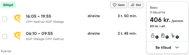 Flyv til Malaga fra 406 DKK