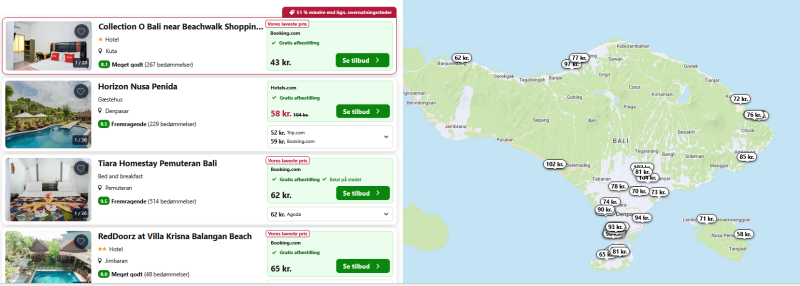 Find god overnatning på Bali fra 22 DKK per nat
