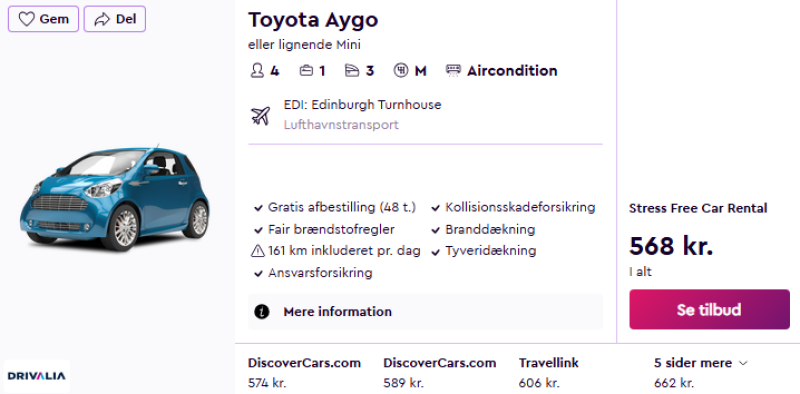 Lej bil i 7 dage for 284 DKK p.p.
