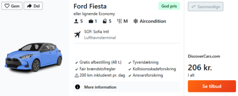 Lej bil i Sofia i 3 dage for 103 DKK p.p.