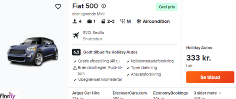 Lej bil i 3 dage i Sevilla for bare 167 DKK per person