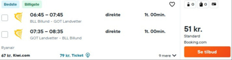 Flyv til Göteborg fra 51 DKK