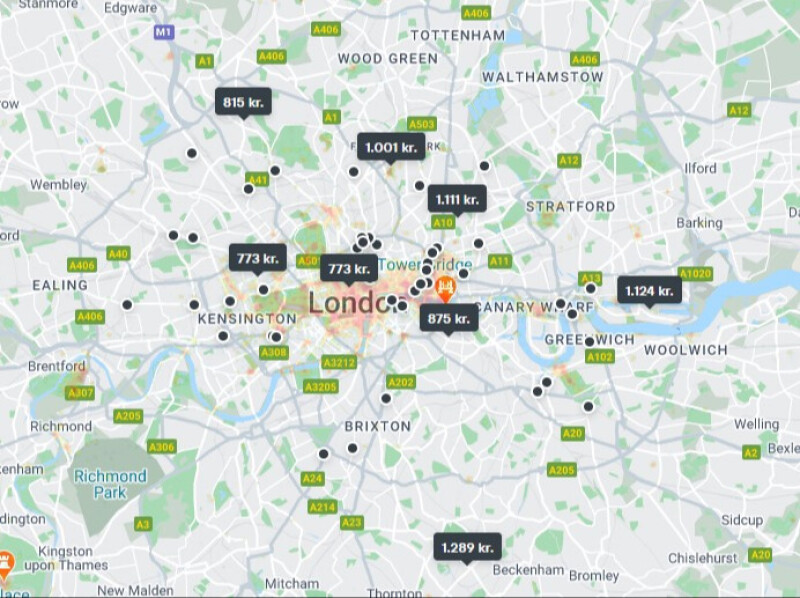 Find et sted at bo i London fra 380 DKK p.p. per nat