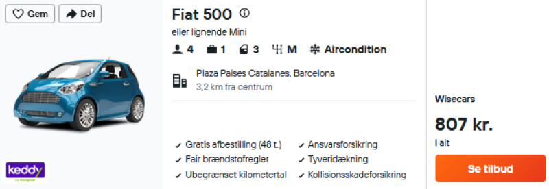 Lej bil for 404 DKK p.p. for 8 dage