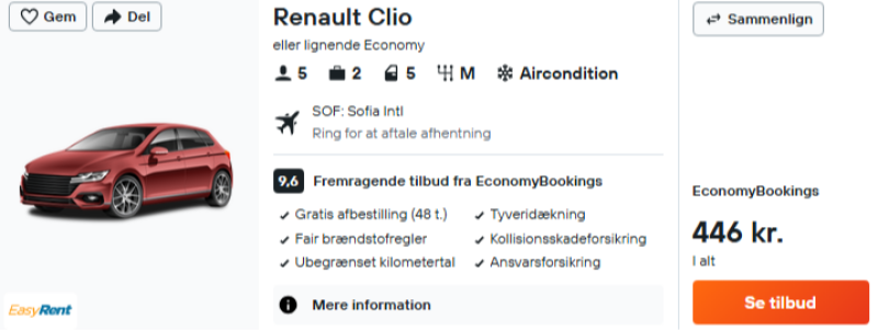 Lej bil i Sofia i 7 dage for 223 DKK p.p.