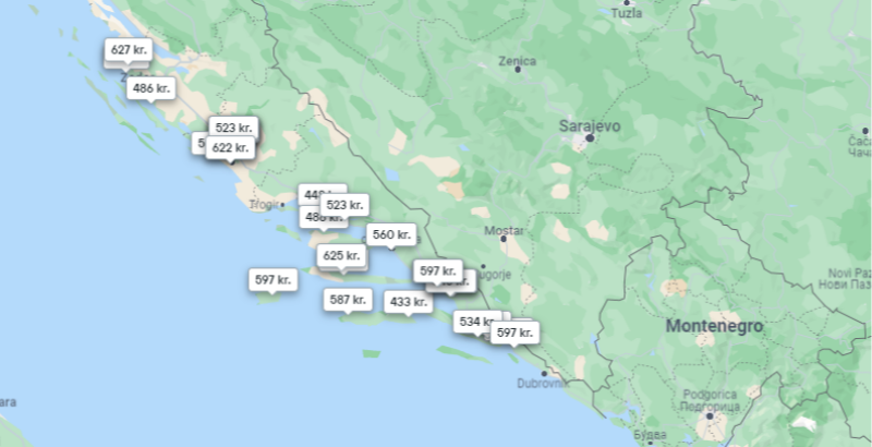 Bo fra 118 DKK per dag per person i Kroatien
