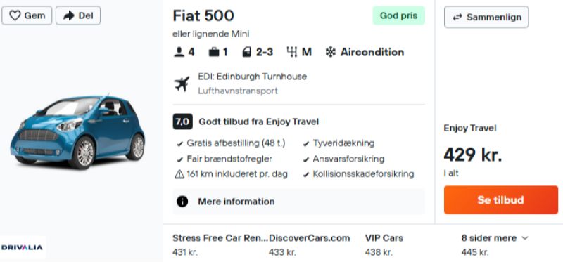 Lej bil i 5 dage for 429 DKK p.p.