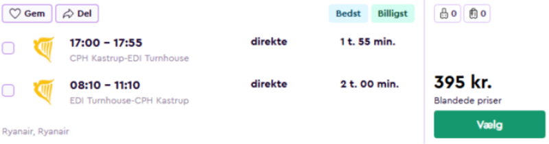 Flyv til Edinburgh med Ryanair for 395 DKK
