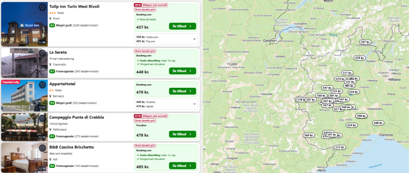 Find gode overnatningsmuligheder i Piedmonte