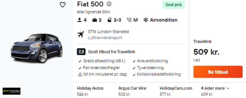 Lej bil i 4 dage for 255 DKK p.p.