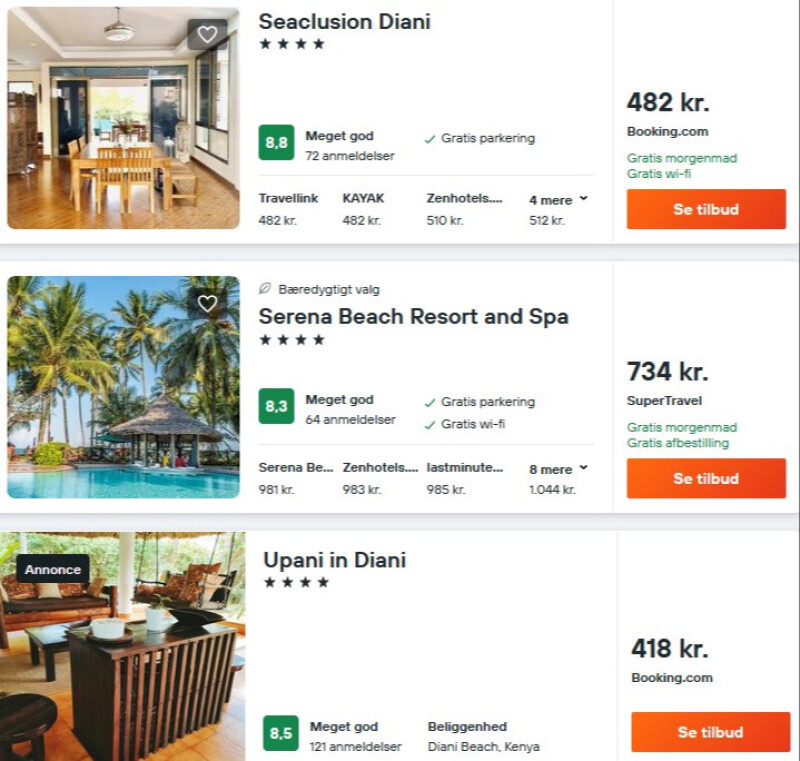Bo ved stranden i Mombasa