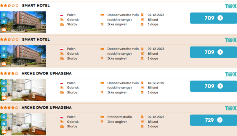 Find din billige rejse til Gdansk i december