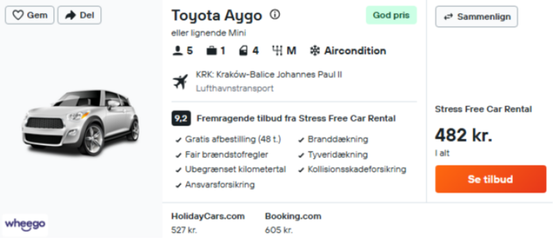 Lej bil i 4 dage i Krakow for kun 241 DKK per person