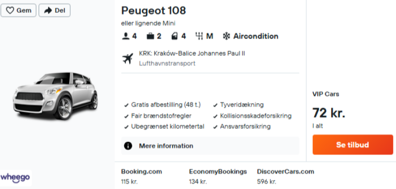 Lej bil i 3 dage i Krakow for kun 36 DKK per person