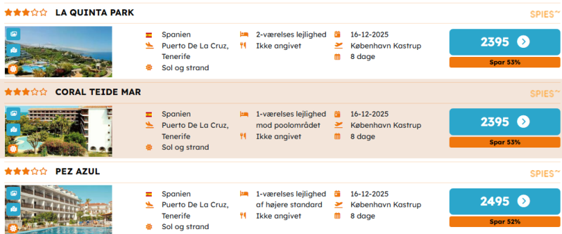 Book billig charterrejse til Tenerife fra 2395 DKK