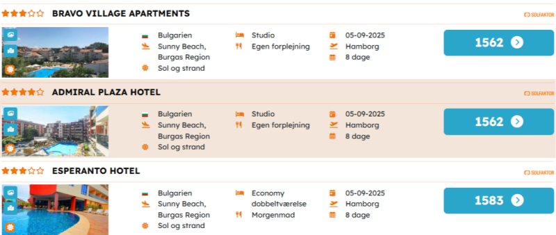 Book din billige ferie til Sunny Beach