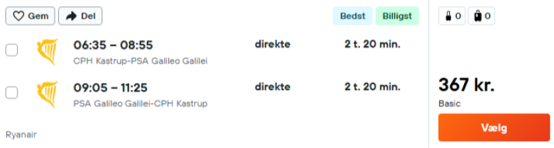 Billige flybilletter til Pisa