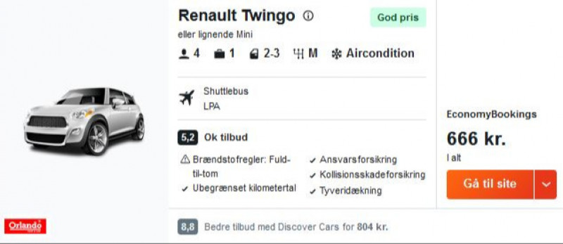 Lej bil for 333 DKK per person for 7 dage