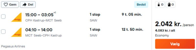 Flyv til Oman med Pegasus Airlines