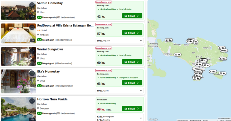 Find god overnatning på Bali fra 21 DKK per nat
