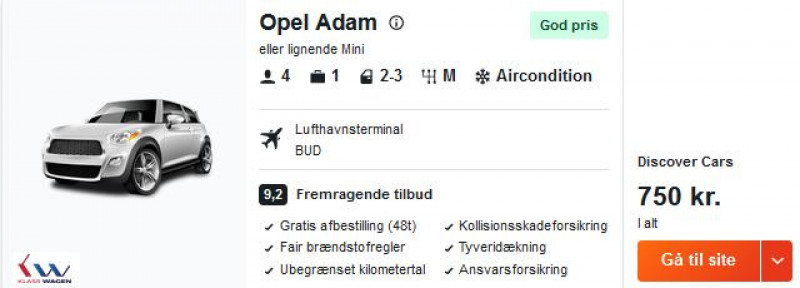 Lej bil i 7 dage for bare 375 DKK per person