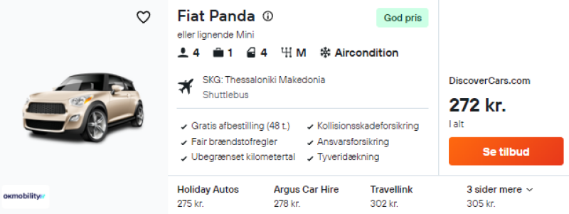 Lej bil i Nord Grækenland i 5 dage for 136 DKK p.p.