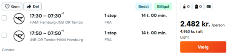 Flyv fra København til Sydafrika fra bare 2482 DKK
