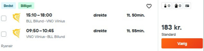 Flyv fra Billund til Vilnius for 183 DKK