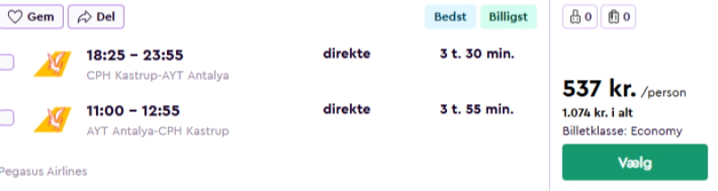 Flyv til Antalya for 537 DKK
