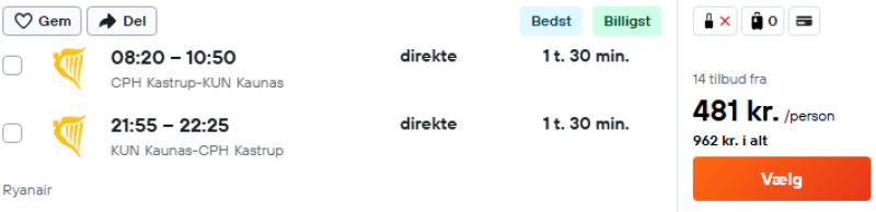 Flyv til Litauen for 481 DKK