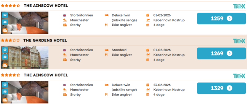 Book din miniferie til Manchester