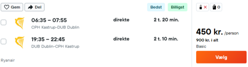 Flyv til Dublin for 450 DKK